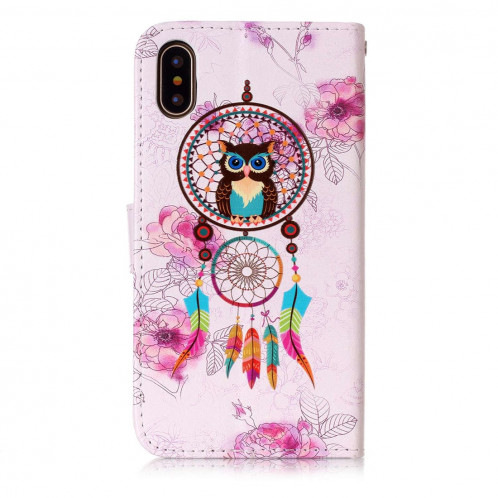 Pour iPhone X / XS Coloré Dream Catcher Hibou Motif Horizontal Flip Case en cuir avec Holder & Card Slots & Portefeuille & Cadre photo SH632B1135-07