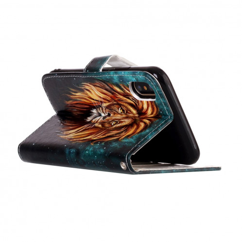 Pour iPhone X / XS Gaufré Lion Motif Horizontal Flip Case en cuir avec Holder & Card Slots & Portefeuille & Cadre photo SH632D300-07