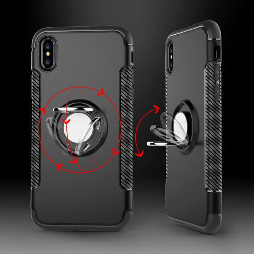 Pour iPhone X Magnétique 360 ​​Degrés Rotation Ring Armure Housse de protection (Noir) SP150B509-07