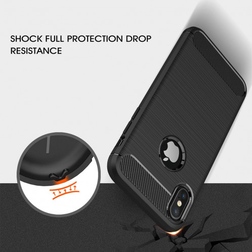 Pour iPhone X / XS Fibre De Carbone TPU Texture Brossée Antichoc Étui de protection arrière (marine) SH10NV546-012