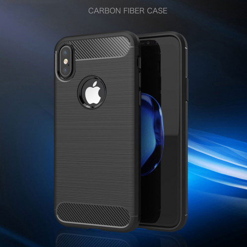 Pour iPhone X / XS Fibre De Carbone TPU Texture Brossée Antichoc Étui de protection arrière (marine) SH10NV546-012