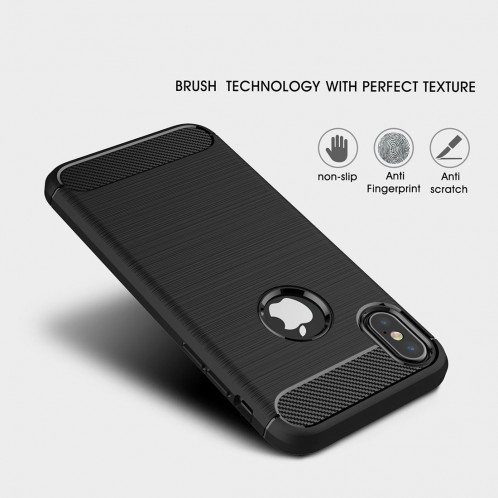 Pour iPhone X / XS Fibre De Carbone TPU Texture Brossée Antichoc Étui de protection arrière (marine) SH10NV546-012