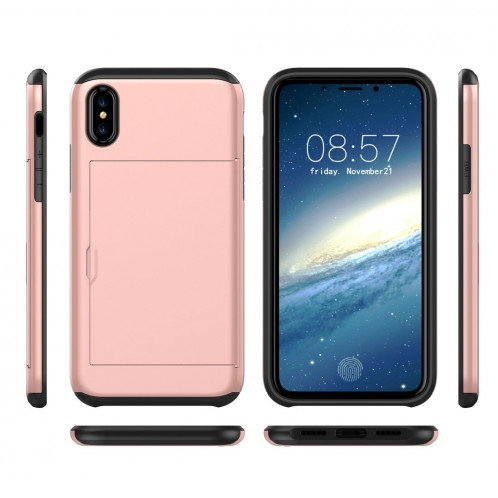 Pour iPhone X / XS TPU + PC Housse de protection arrière à l'épreuve des gouttes avec fente pour carte (mauve) SH014P272-06