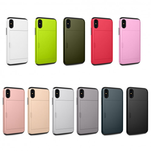 Pour iPhone X / XS TPU + PC Dropproof Case Housse de protection avec fente pour carte (Blanc) SH014W193-06