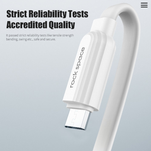 ROCK S5 2A Micro USB Charge + Synchronisation des données Câble de données de forme plate TPE, longueur du câble: 1 m (blanc) SR962W1937-08