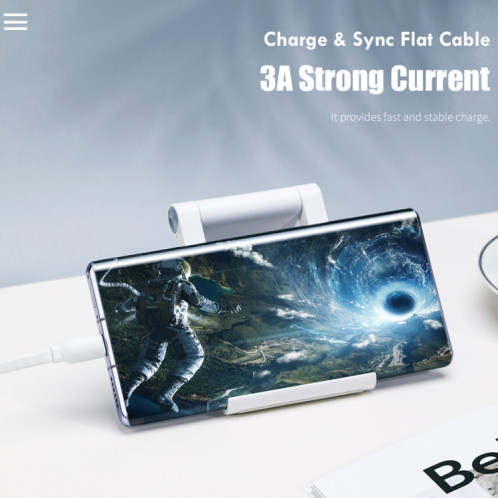 ROCK S5 2A Micro USB Charge + Synchronisation des données Câble de données de forme plate TPE, longueur du câble: 1 m (blanc) SR962W1937-08