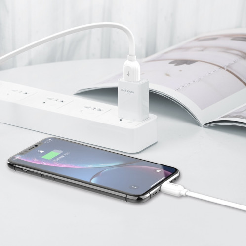 ROCK S5 2A Micro USB Charge + Synchronisation des données Câble de données de forme plate TPE, longueur du câble: 1 m (blanc) SR962W1937-08