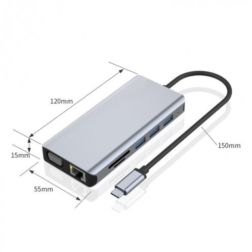 12 en 1 RJ45 + 100W PD + SD/TF + USB3.0x5 + HDMI + VGA + Adaptateur HUB AUX vers Type-C 3,5 mm SH74281023-07