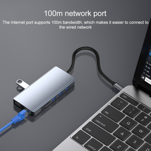 12 en 1 RJ45 + 100W PD + SD/TF + USB3.0x5 + HDMI + VGA + Adaptateur HUB AUX vers Type-C 3,5 mm SH74281023-07