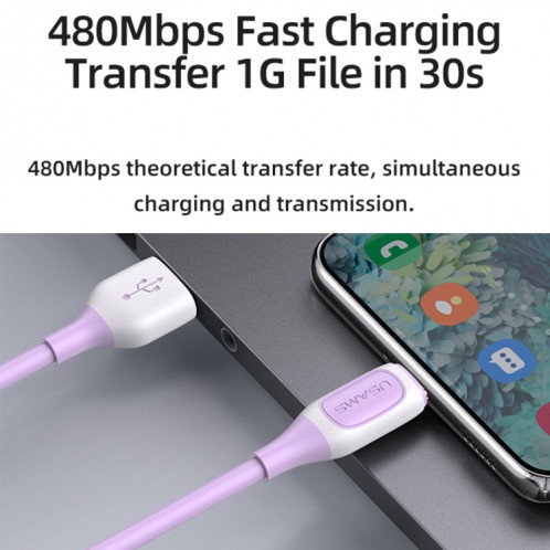Câble de données bicolore USB vers micro USB USAMS US-SJ597 Jelly Series, longueur du câble : 1 m (violet) SU488P488-08