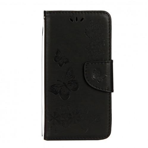 Pour iPhone X fleurs pressées motif papillon horizontal étui en cuir flip avec titulaire et fentes pour cartes et portefeuille et lanière (noir) SP571B1952-07