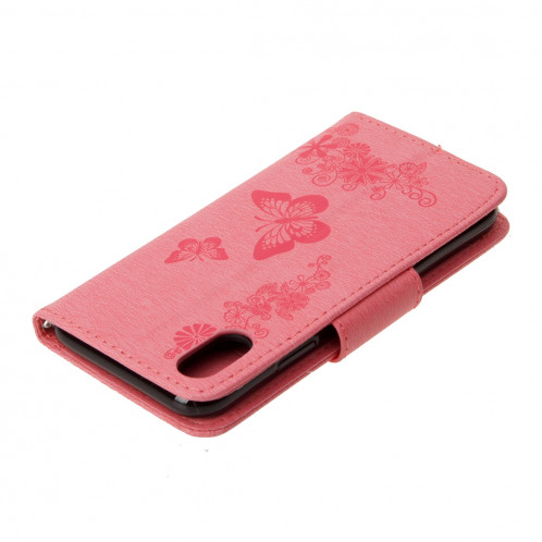 Pour iPhone X Fleurs pressées motif papillon horizontal étui en cuir flip avec titulaire et fentes pour cartes et portefeuille et lanière (rose) SP571F956-07