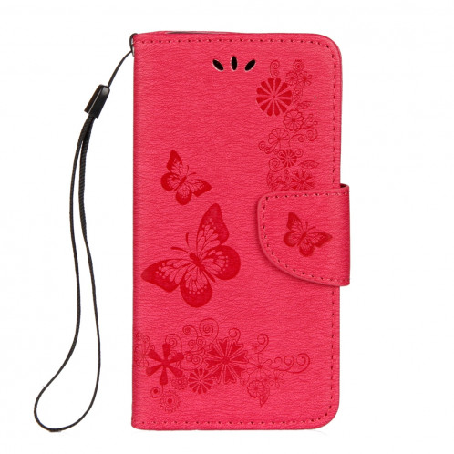 Pour iPhone X fleurs pressées motif papillon horizontal étui en cuir flip avec titulaire et fentes pour cartes et portefeuille et lanière (rouge) SP571R379-07