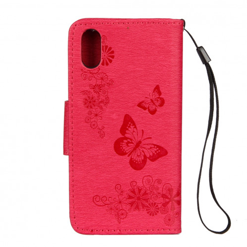 Pour iPhone X fleurs pressées motif papillon horizontal étui en cuir flip avec titulaire et fentes pour cartes et portefeuille et lanière (rouge) SP571R379-07