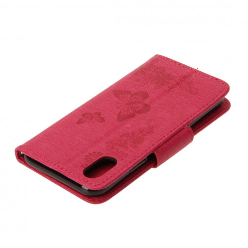 Pour iPhone X fleurs pressées motif papillon horizontal étui en cuir flip avec titulaire et fentes pour cartes et portefeuille et lanière (rouge) SP571R379-07