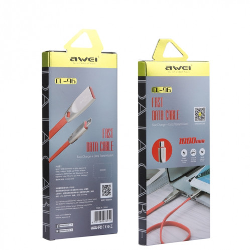 AWEI CL-96 USB vers Micro USB Câble de données portable TPE + alliage d'aluminium, 2A, longueur: 1 m (rouge) SA851R872-05