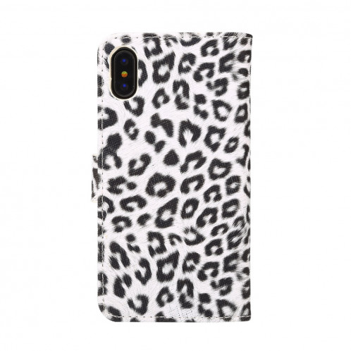 Pour iPhone X Motif Léopard PU + PC Housse de protection en cuir avec support et fentes pour cartes (Blanc) SP012W958-08