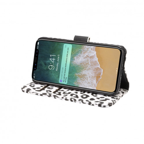 Pour iPhone X Motif Léopard PU + PC Housse de protection en cuir avec support et fentes pour cartes (Blanc) SP012W958-08