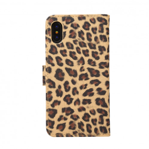 Pour iPhone X Motif Léopard PU + PC Housse de protection en cuir avec support et fentes pour cartes (Jaune) SP012Y1261-08