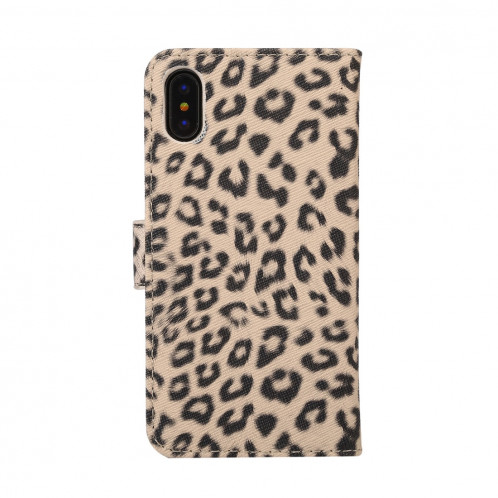 Pour iPhone X Motif Léopard PU + PC Housse de protection horizontale en cuir avec support et fentes pour cartes (marron) SP012Z594-08