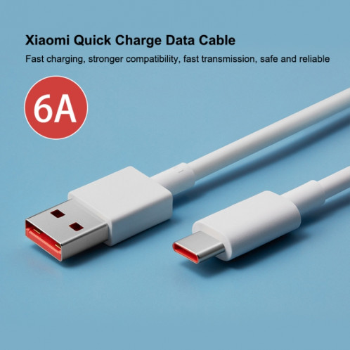 Câble de données de charge rapide USB vers USB-C / Type-C d'origine Xiaomi 6A, longueur: 1 m SX82631899-06