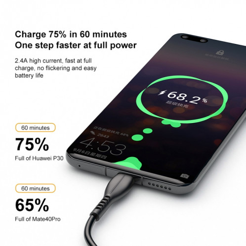 AWEI CL-115T 1M 2.4A USB au câble de charge de type-C / USB-C SA863488-010