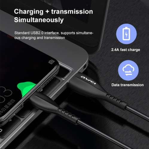 AWEI CL-115T 1M 2.4A USB au câble de charge de type-C / USB-C SA863488-010
