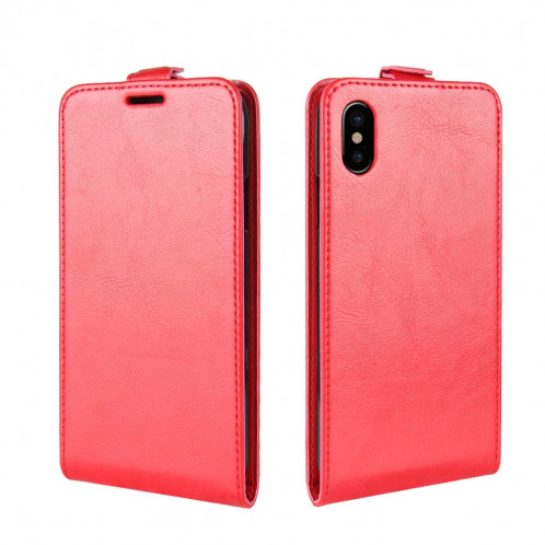 Pour iPhone X Crazy Horse Texture Vertical Flip étui en cuir avec fente pour carte et cadre photo (rouge) SP886R980-08