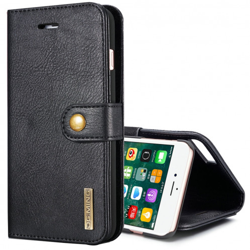 DG.MING pour iPhone 8 Plus et iPhone 7 Plus Étui de protection magnétique détachable à rabat horizontal Crazy Horse Texture avec porte-monnaie et fentes pour cartes et porte-monnaie (Noir) SD045B436-010