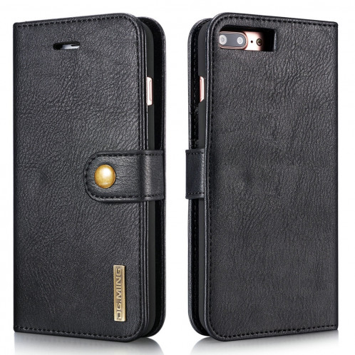 DG.MING pour iPhone 8 Plus et iPhone 7 Plus Étui de protection magnétique détachable à rabat horizontal Crazy Horse Texture avec porte-monnaie et fentes pour cartes et porte-monnaie (Noir) SD045B436-010