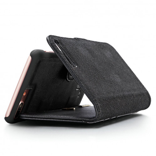 DG.MING pour iPhone 8 Plus et iPhone 7 Plus Étui de protection magnétique détachable à rabat horizontal Crazy Horse Texture avec porte-monnaie et fentes pour cartes et porte-monnaie (Noir) SD045B436-010