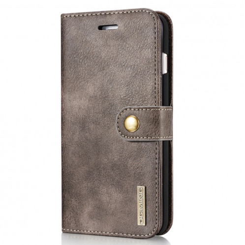 DG.MING pour iPhone 8 Plus et iPhone 7 Plus Étui de protection magnétique détachable à rabat horizontal Crazy Horse Texture avec porte-monnaie et fentes pour cartes et porte-monnaie (Gris) SD045H62-010