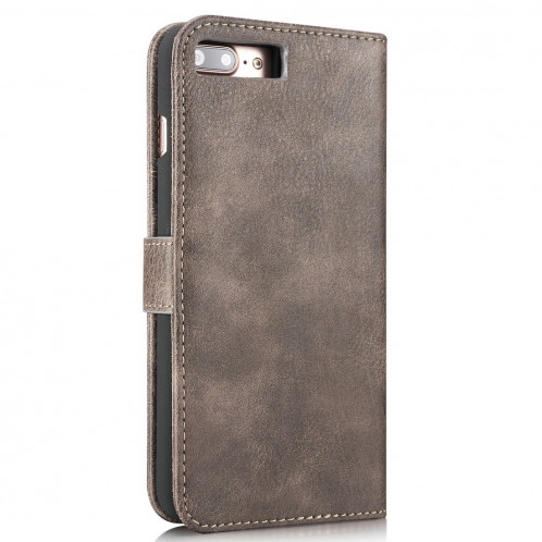 DG.MING pour iPhone 8 Plus et iPhone 7 Plus Étui de protection magnétique détachable à rabat horizontal Crazy Horse Texture avec porte-monnaie et fentes pour cartes et porte-monnaie (Gris) SD045H62-010