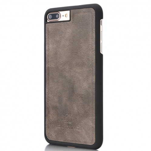 DG.MING pour iPhone 8 Plus et iPhone 7 Plus Étui de protection magnétique détachable à rabat horizontal Crazy Horse Texture avec porte-monnaie et fentes pour cartes et porte-monnaie (Gris) SD045H62-010