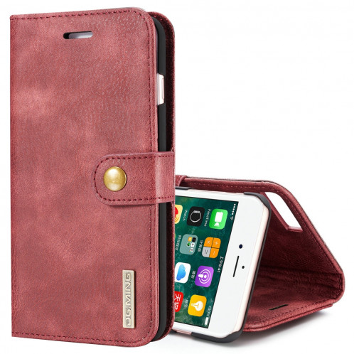 DG.MING pour iPhone 8 Plus et iPhone 7 Plus Housse de protection magnétique détachable à rabat horizontal Crazy Horse Texture avec porte-monnaie et fentes pour cartes et porte-monnaie (Rouge) SD045R1438-010