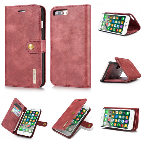 DG.MING pour iPhone 8 Plus et iPhone 7 Plus Housse de protection magnétique détachable à rabat horizontal Crazy Horse Texture avec porte-monnaie et fentes pour cartes et porte-monnaie (Rouge) SD045R1438-010