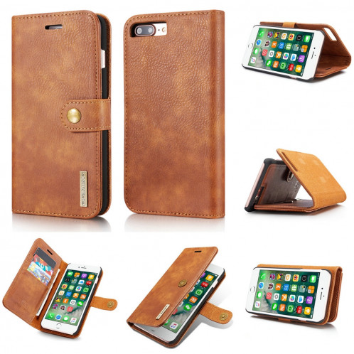 DG.MING pour iPhone 8 Plus et iPhone 7 Plus Étui de protection magnétique détachable à rabat horizontal Crazy Horse Texture avec porte-cartes et porte-monnaie (brun) SD045Z854-010