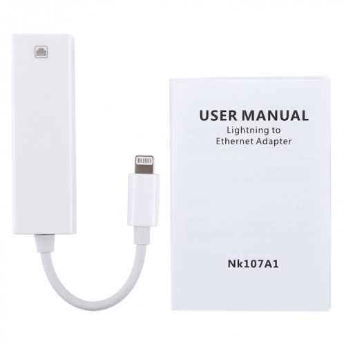 NK107A1 Câble adaptateur réseau LAN Ethernet 8 broches vers RJ45, longueur totale: 16 cm, NK107A1 Câble adaptateur réseau Ethernet LAN 8 broches vers RJ45 pour iPhone/iPad, longueur totale : 16 cm (blanc) SH090W1746-07