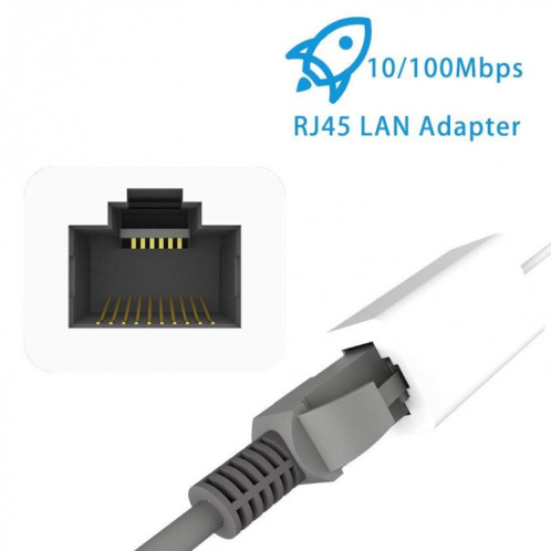 NK107A1 Câble adaptateur réseau LAN Ethernet 8 broches vers RJ45, longueur totale: 16 cm, NK107A1 Câble adaptateur réseau Ethernet LAN 8 broches vers RJ45 pour iPhone/iPad, longueur totale : 16 cm (blanc) SH090W1746-07