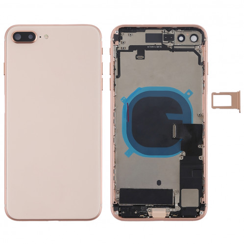 Couvercle de la batterie avec touches latérales et vibreur et haut-parleur fort et bouton d'alimentation + bouton de volume Câble et bac à cartes flexibles pour iPhone 8 Plus (or rose) SH4RGL799-07