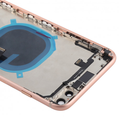 Couvercle de la batterie avec touches latérales et vibreur et haut-parleur fort et bouton d'alimentation + bouton de volume Câble et bac à cartes flexibles pour iPhone 8 Plus (or rose) SH4RGL799-07