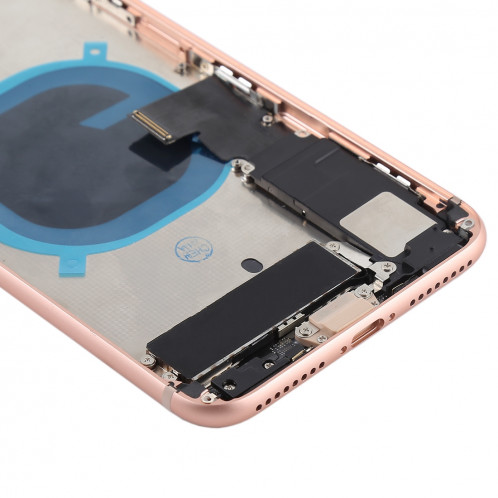 Couvercle de la batterie avec touches latérales et vibreur et haut-parleur fort et bouton d'alimentation + bouton de volume Câble et bac à cartes flexibles pour iPhone 8 Plus (or rose) SH4RGL799-07