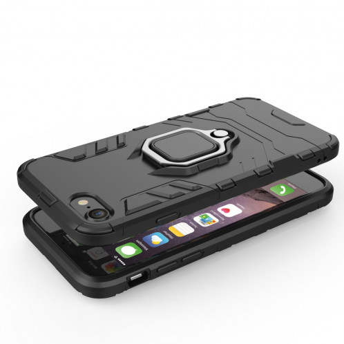 PC + TPU Housse de protection antichoc pour iPhone 8 Plus et 7 Plus, avec support de bague magnétique (Noir) SH170B1725-07