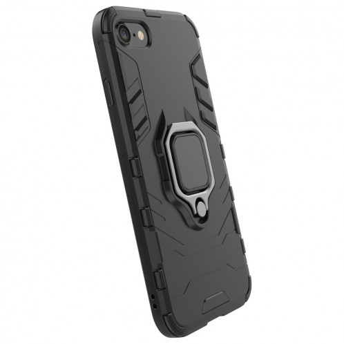 PC + TPU Housse de protection antichoc pour iPhone 8 Plus et 7 Plus, avec support de bague magnétique (Noir) SH170B1725-07