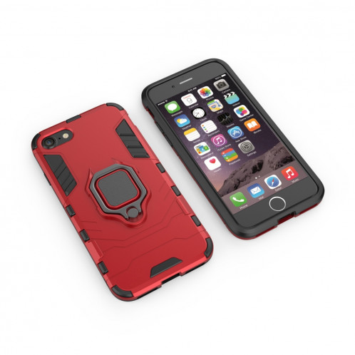 PC + TPU Housse de protection antichoc pour iPhone 8 Plus et 7 Plus, avec support de bague magnétique (Rouge) SH170R1565-07