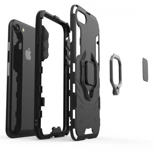 PC + TPU Housse de protection antichoc pour iPhone 8 Plus et 7 Plus, avec support de bague magnétique (Rouge) SH170R1565-07