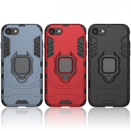 PC + TPU Housse de protection antichoc pour iPhone 8 Plus et 7 Plus, avec support de bague magnétique (Noir) SH170B1725-07
