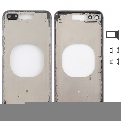 Coque arrière transparente avec objectif d'appareil photo, plateau de carte SIM et touches latérales pour iPhone 8 Plus (noir) SH204B411-06