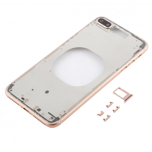 Coque arrière transparente avec objectif d'appareil photo, plateau de carte SIM et touches latérales pour iPhone 8 Plus (or) SH204J616-06