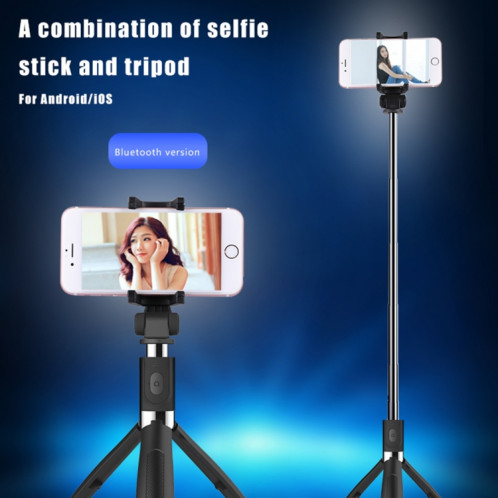 Trépied Selfie Stick à distance à obturateur Bluetooth pliable 2 en 1 pour iPhone et téléphones Android (noir) SH351B1938-014